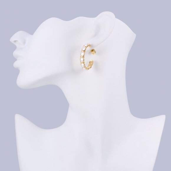 Alicia Bonnie - Abbie Gold Pearl Hoop Earrings - Picture 4 of 4